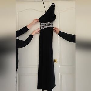 Chic One-Shoulder Black Dress with Silver Accents